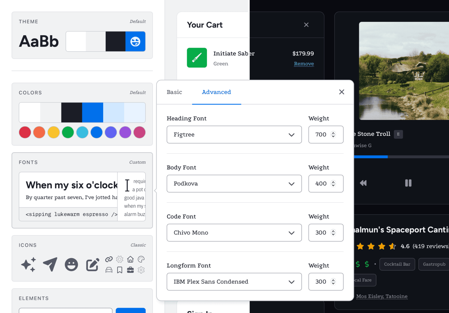 Screenshot from the Web Awesome theme builder color panel