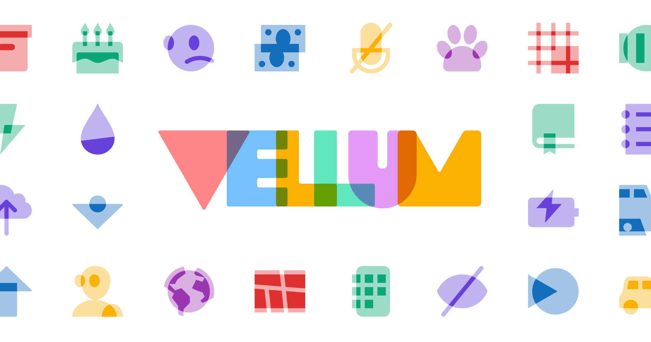 Lots of icons arranged around the word Vellum