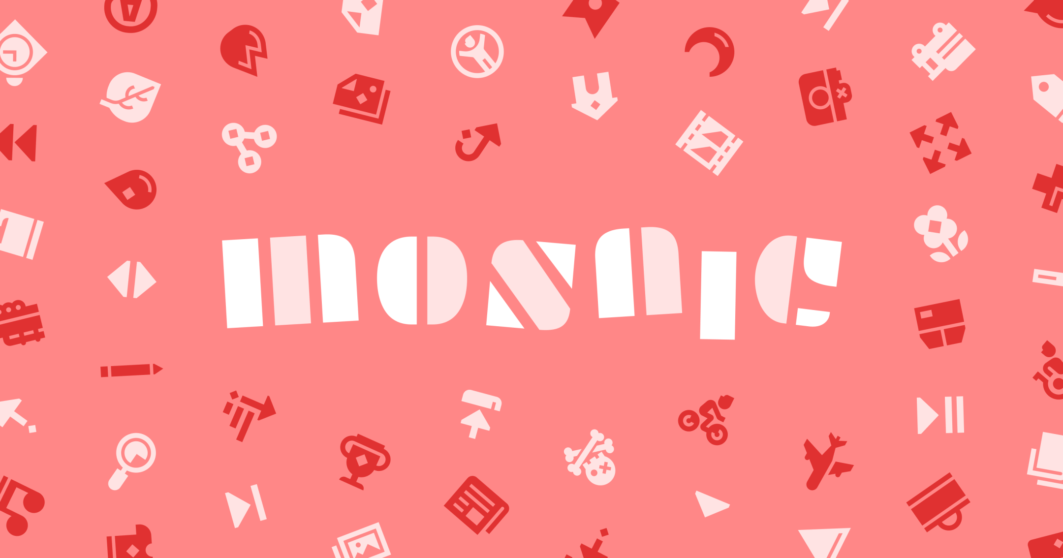 Lots of icons scattered around the word Mosaic