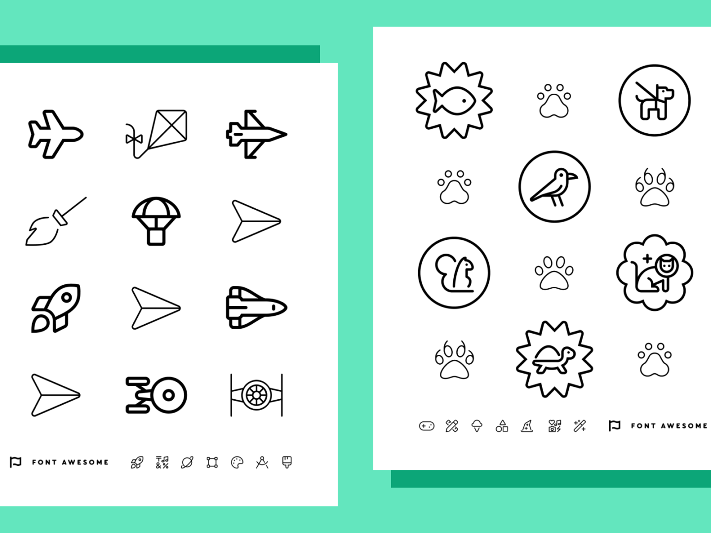 Font Awesome's vehicle and animal-based coloring sheets.