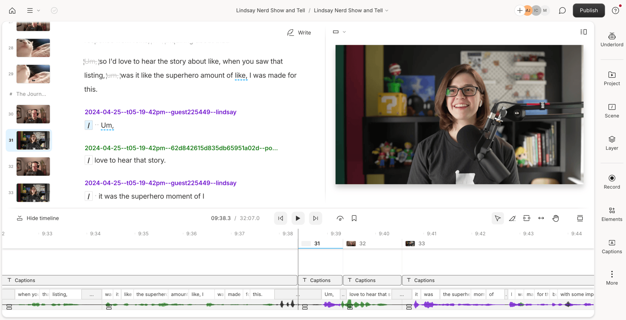 Screen shot of editing software controls.
