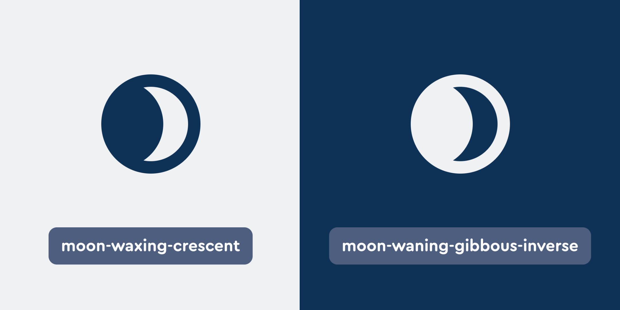 Dark on light: moon-waxing-crescent. Light on dark: moon-waning-gibbous-inverse