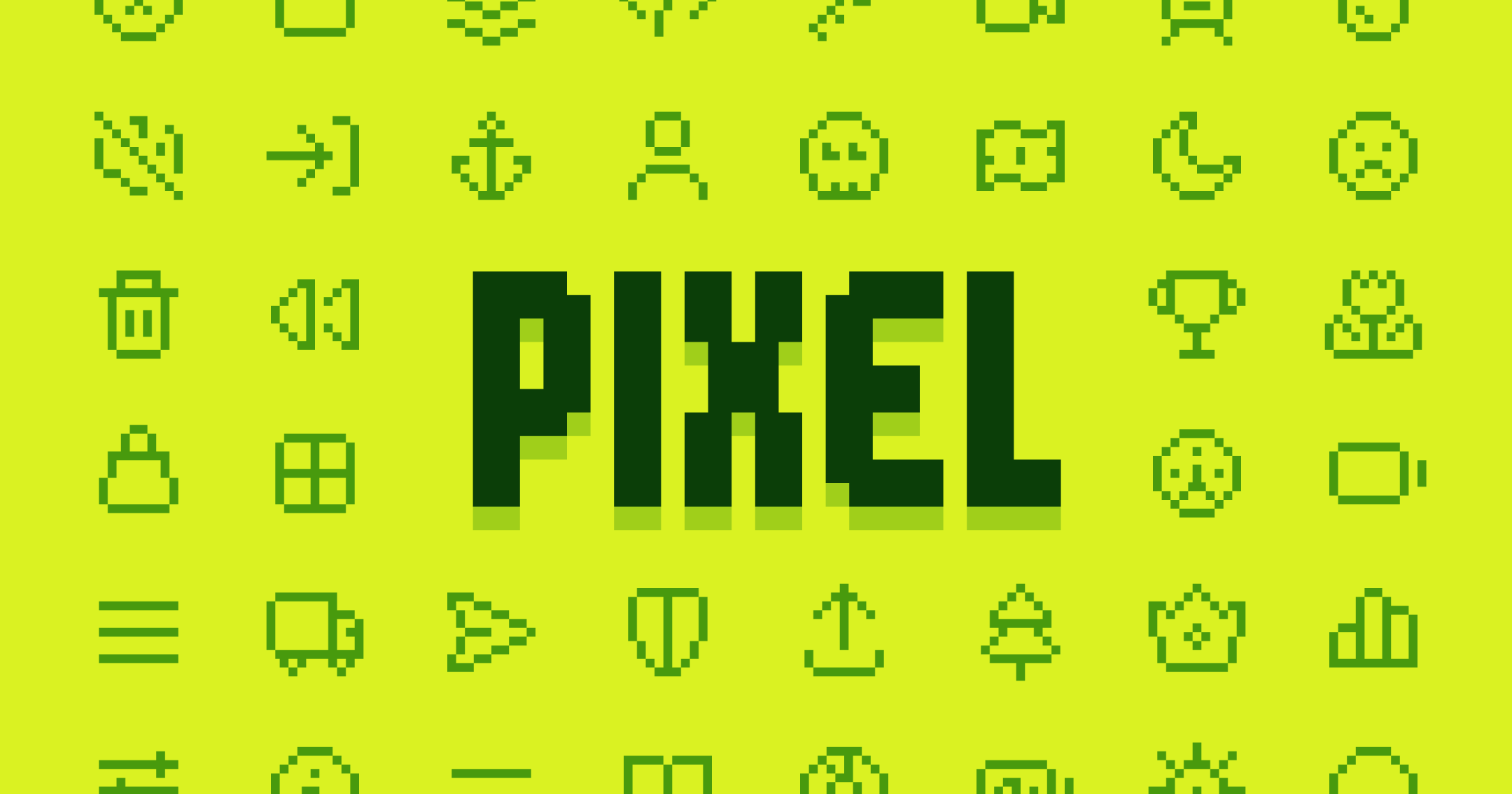 Lots of icons arranged around the word Pixel