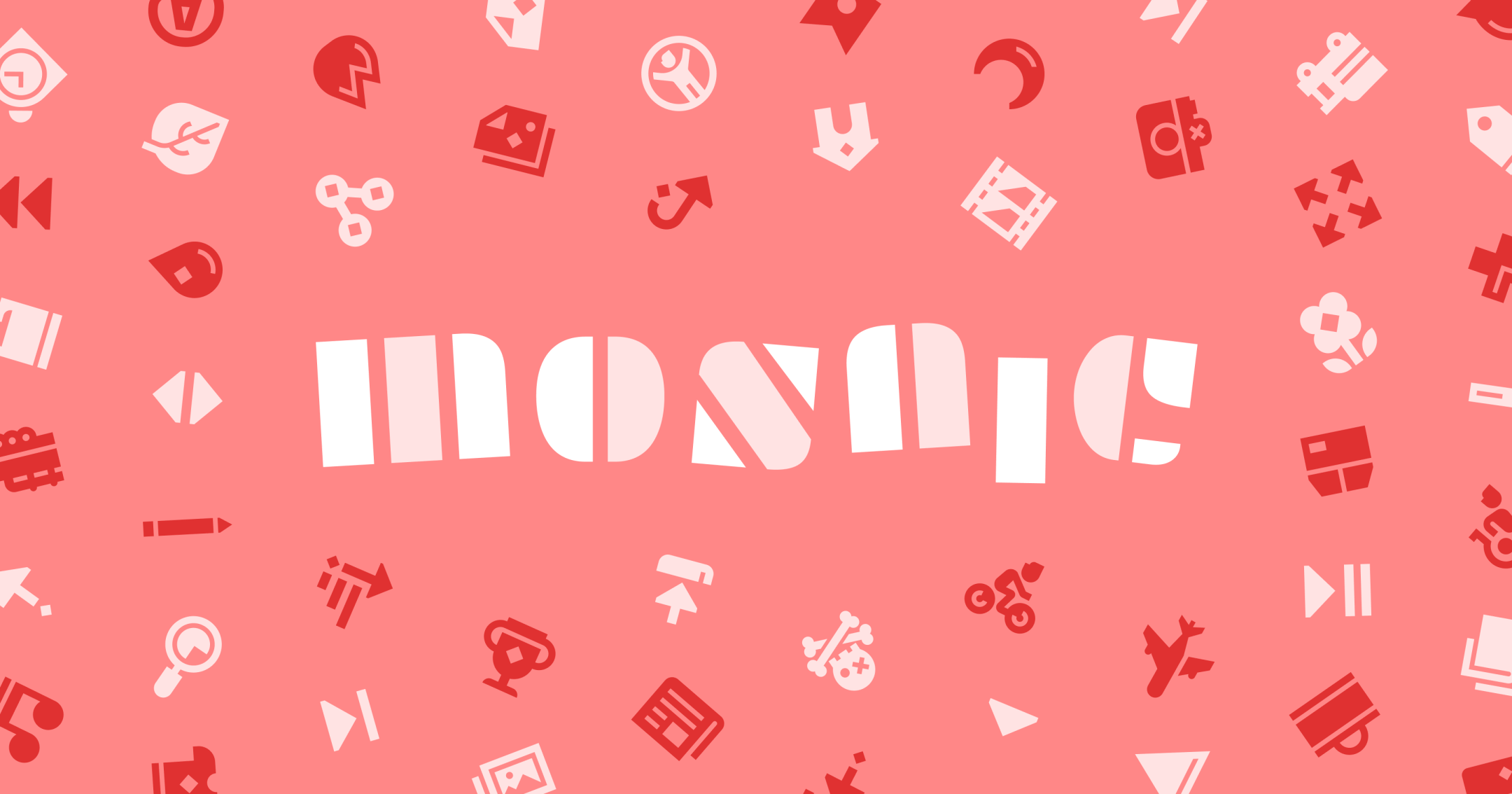 Lots of icons scattered around the word Mosaic